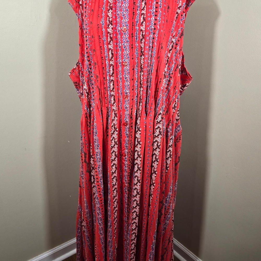 Woman Within coral floral striped maxi dress size 5X 38/40